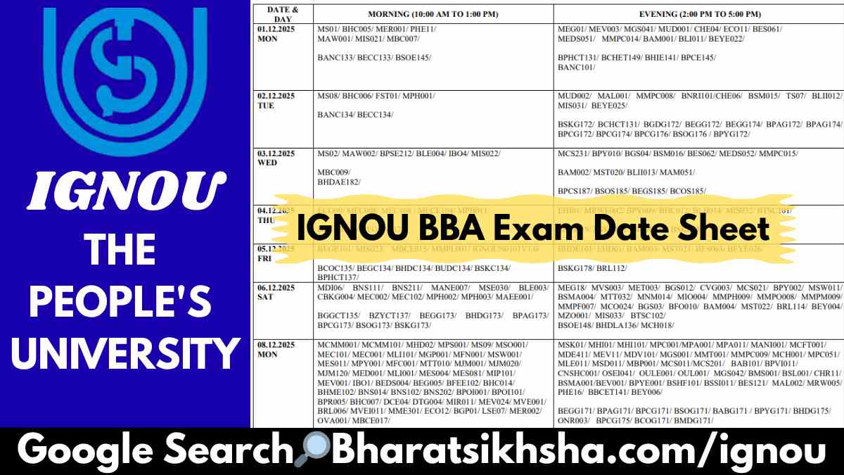IGNOU BBA Exam Date