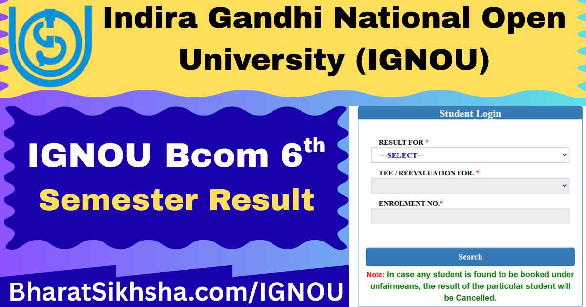 IGNOU Bcom 6th Semester Result