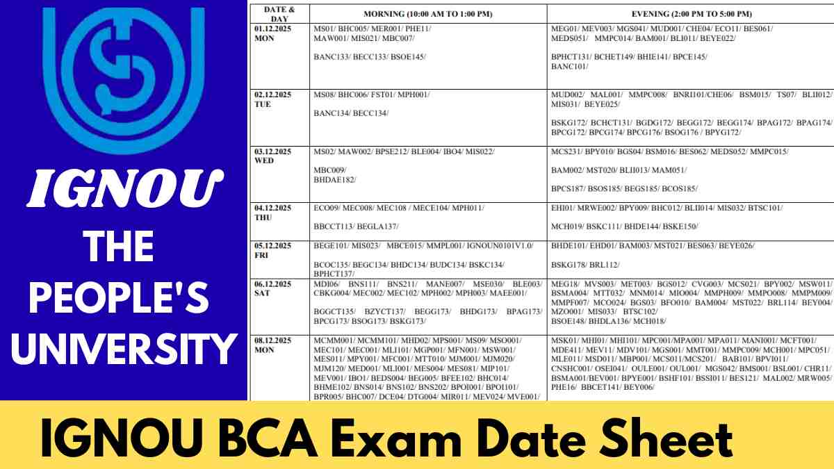 IGNOU BCA Time Table