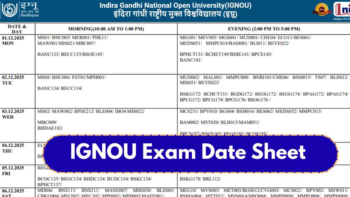 IGNOU Exam Date Sheet