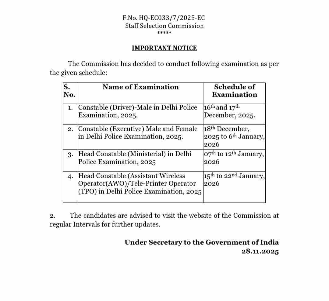 Delhi Police Constable Exam Date